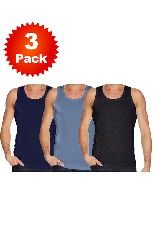 Mens Plain Multicolour Vest Top - 3 Pack