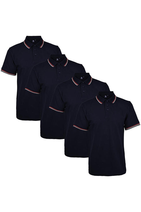 4 Pack Mens Tipping Plain Polo Collar Pique Shirt