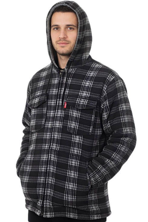 Men’s Plaid Fleece Hoodie – Warm Zip Up Flannel Sherpa Lined Winter Shirt