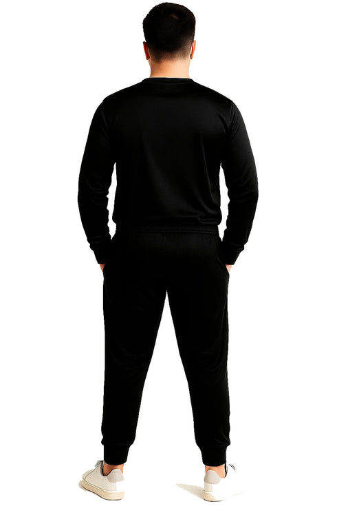 Men's Polyester Tracksuit Set – Plain Pullover Sweatshirt & Joggers