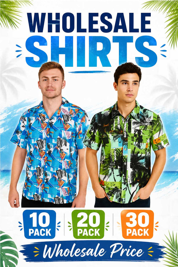 Men’s Short Sleeve Hawaiian Shirt – 10, 20 & 30 Pack - From £2.16 Per Unit