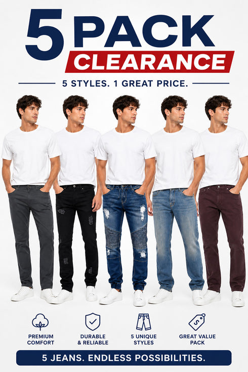 5 Pack Men’s Slim, Straight & Distressed Styles Jeans - From £4.99 Per Unit