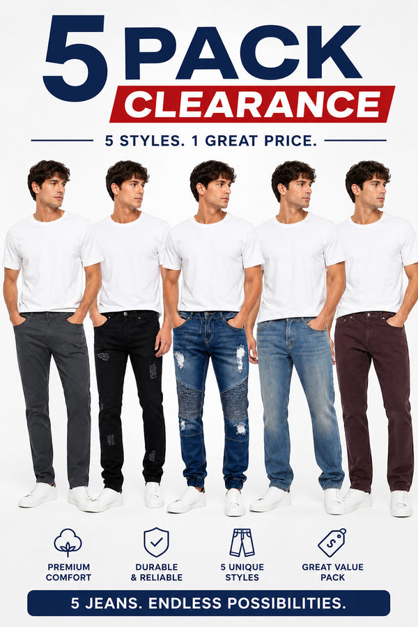 5 Pack Men’s Slim, Straight & Distressed Styles Jeans - From £4.99 Per Unit