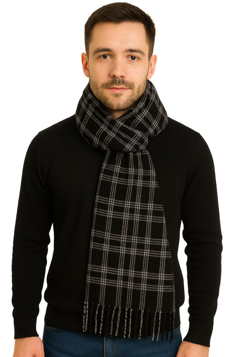 Premium Unisex Check Muffler – Warm Wool Blend Knit Scarf