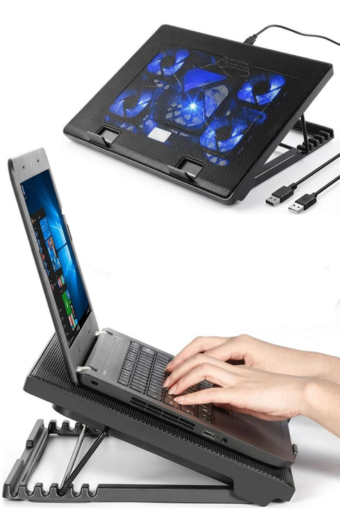 5 Fan Laptop Cooling Pad – Adjustable USB Laptop Stand