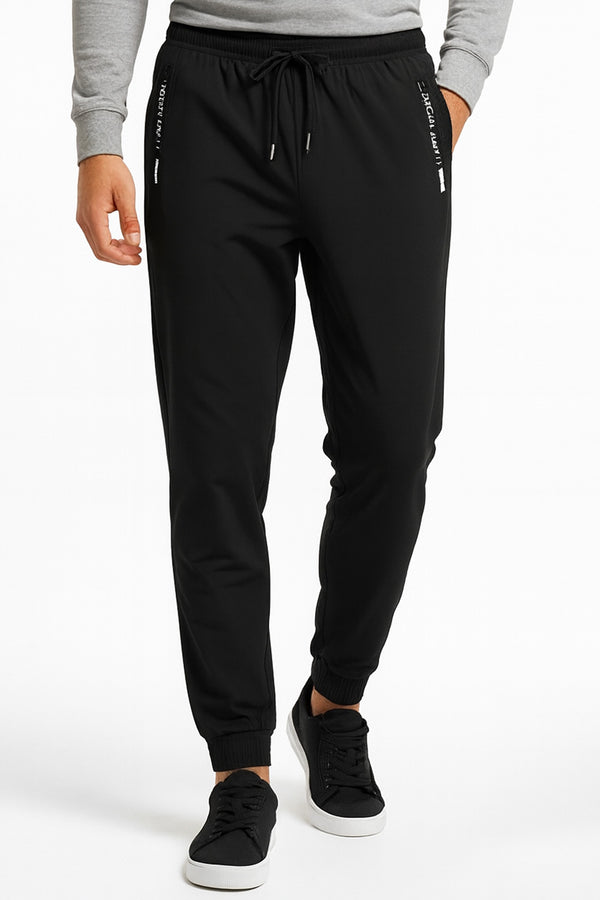 Men's Black Slim Fit Nylon Tracksuit Pants with Zipper Pockets
