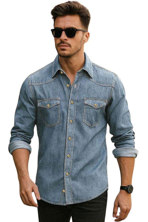 Mens Cotton Denim Long Sleeve Shirt