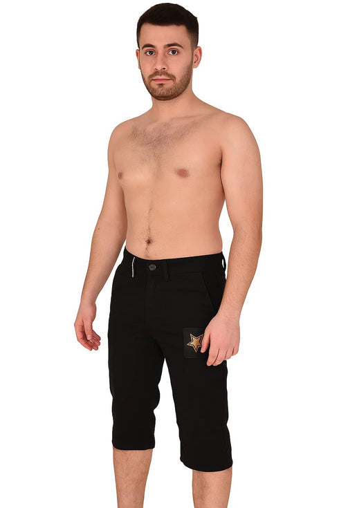 Men’s Knee-Length Shorts with Star Patch – Casual Cotton Summer Wear