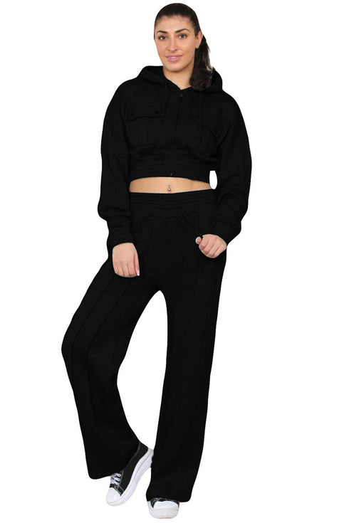 Women Zipper Crop Top Tracksuit