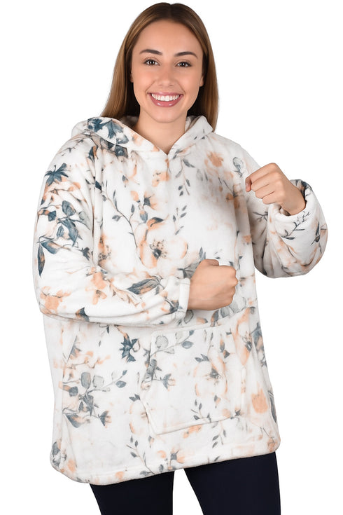 Unisex Oversized Floral Blanket Hoodie - Thin