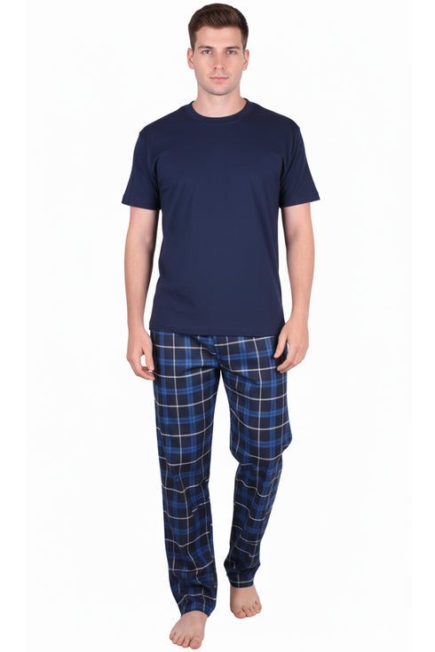 Mens Woven Lounge Polycotton T-Shirt Pajama Set