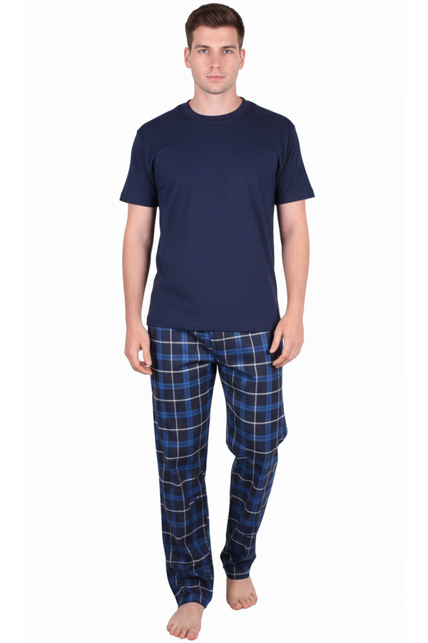 Mens Woven Lounge Polycotton T-Shirt Pajama Set