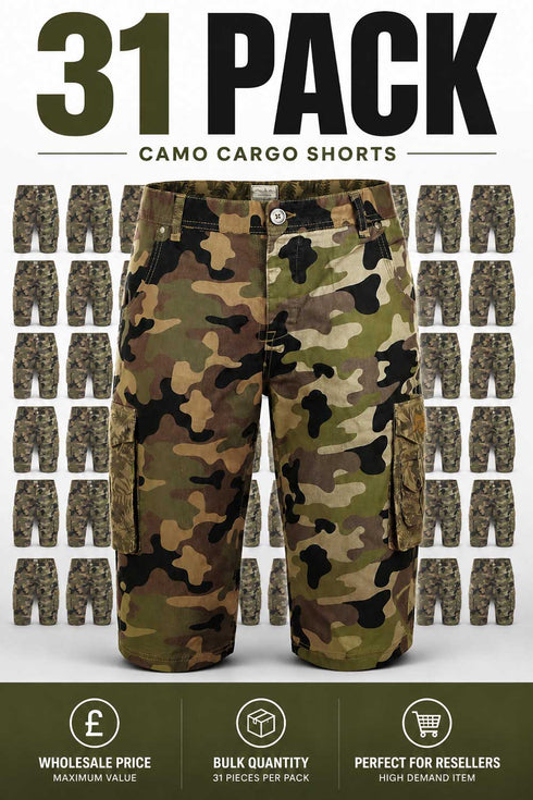 Men’s Camo Cargo Shorts Wholesale Bulk Reseller Lot - 28/31 Pack