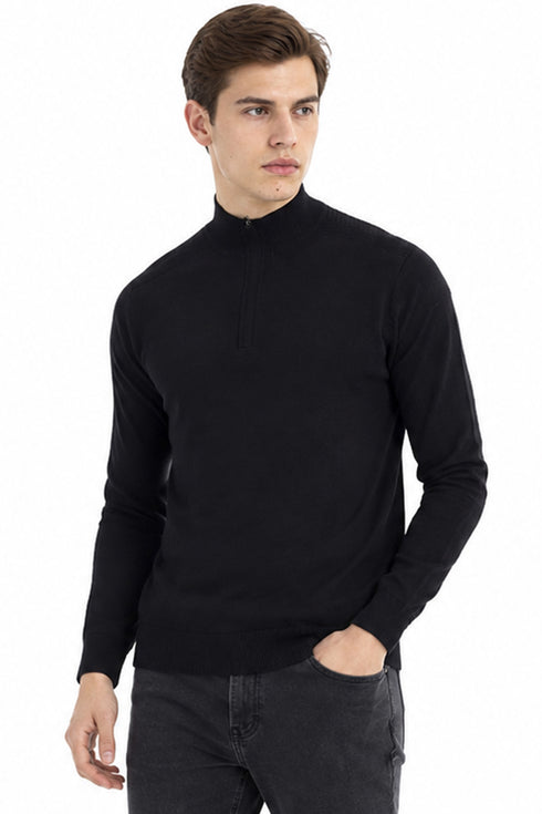 Mens Quarter Zip Funnel Neck Jumper