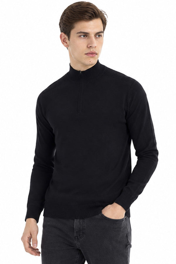 Mens Quarter Zip Funnel Neck Jumper