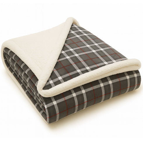 Plaid Sherpa Fleece Blanket | Reversible Sofa & Bed Throw
