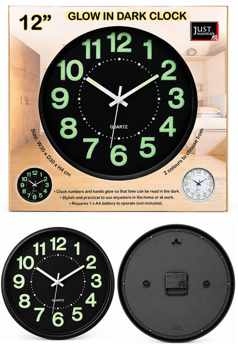 Quartz Glow in the Dark Wall Clock - 12 Inch