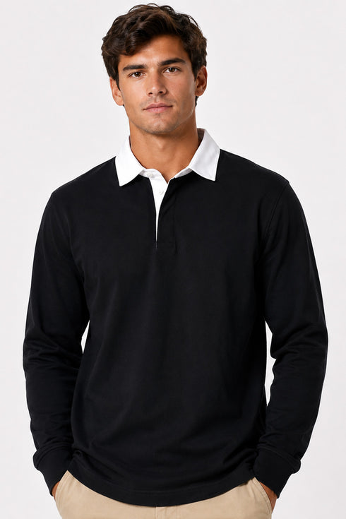 Men’s Long Sleeve Plain Rugby Polo Shirt