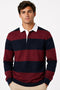 Men’s Long Sleeve Striped Rugby Shirt – 100% Cotton Polo Top.