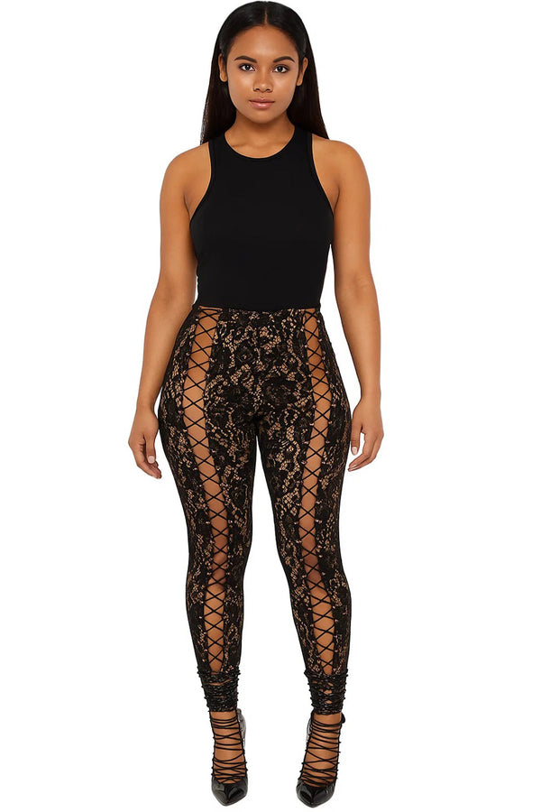 Lace Eyelet Detail Skinny Trousers