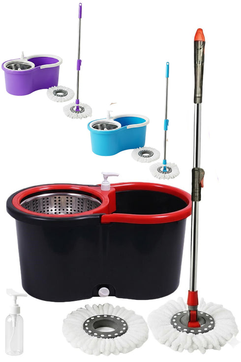 360° Spin Mop with Bucket & 2 Mop Heads | Self-Wringing Floor Cleaning Set