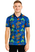 Men’s Blue Polo Shirt with Dragon & Tropical Floral Print – Stylish Casual Wear