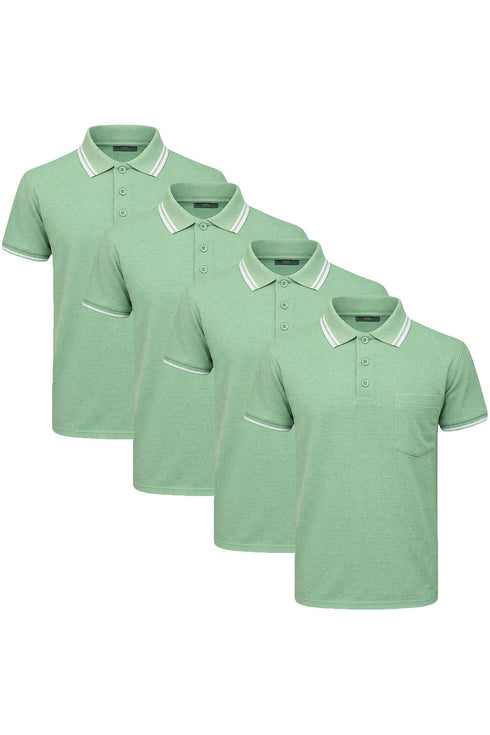 4 Pack Mens Plain Pique Tipping Collar T Shirts