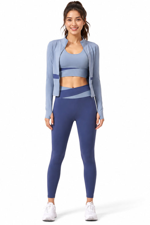 3 Piece Women’s Active-wear Set with Jacket, Sports Bra & Leggings