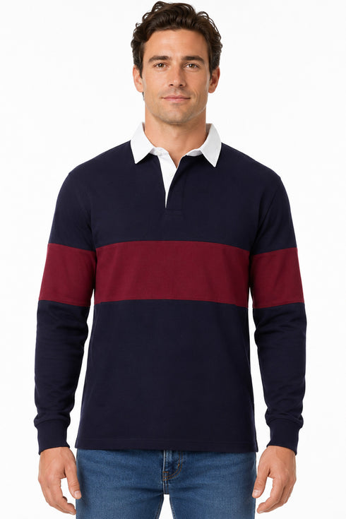 Men’s Long Sleeve Single Striped Rugby Polo Shirt
