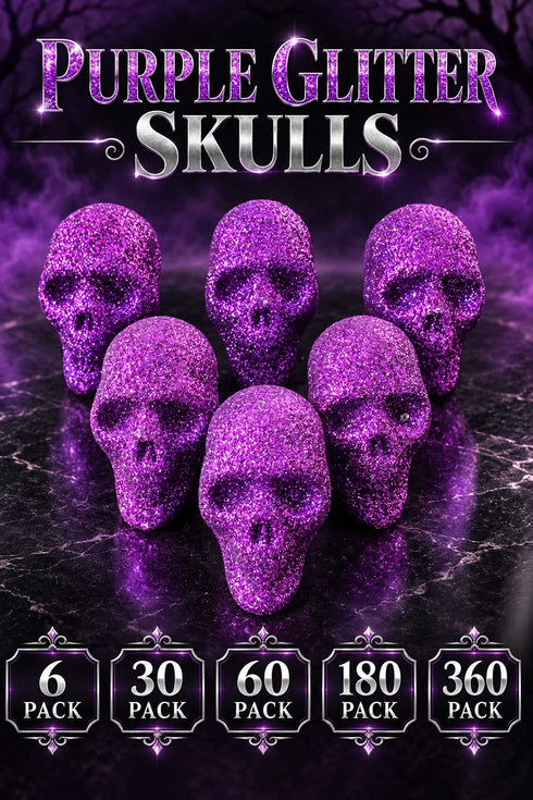 Purple Glitter Skull Decorations Multi Pack – Halloween Party Table and Shelf Decor