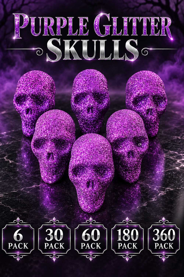 Purple Glitter Skull Decorations Multi Pack – Halloween Party Table and Shelf Decor