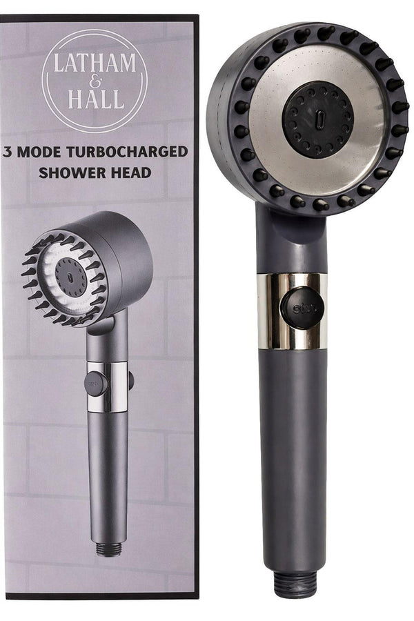 High Pressure 3 Mode Turbo Shower Head with Stop Button – Handheld Water Saving Shower Head