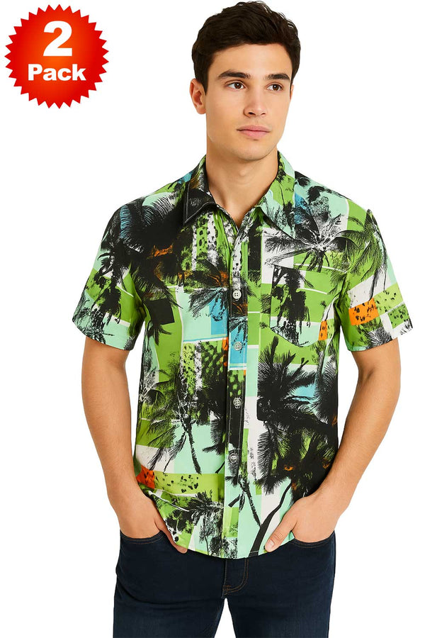 2 Pack Mens Beach Theme Hawaiian Shirts