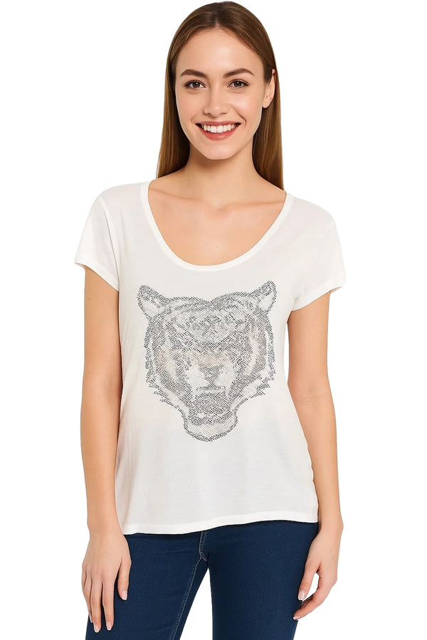 Women Printed Round Scoop Neck T-Shirt
