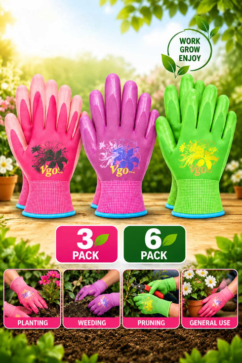Waterproof Work Gloves for Gardening, Cleaning & DIY - 3 & 6 Pairs