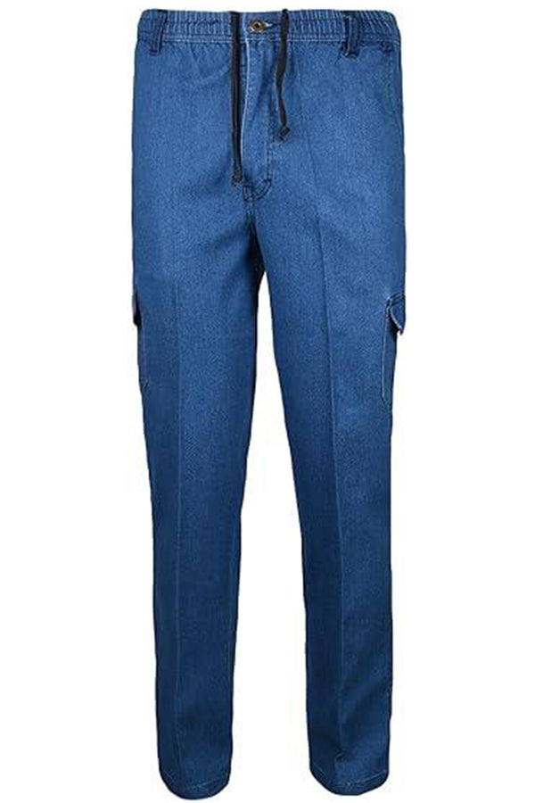Men Stone Elasticated Waist Cargo Jeans Trouser - 3XL