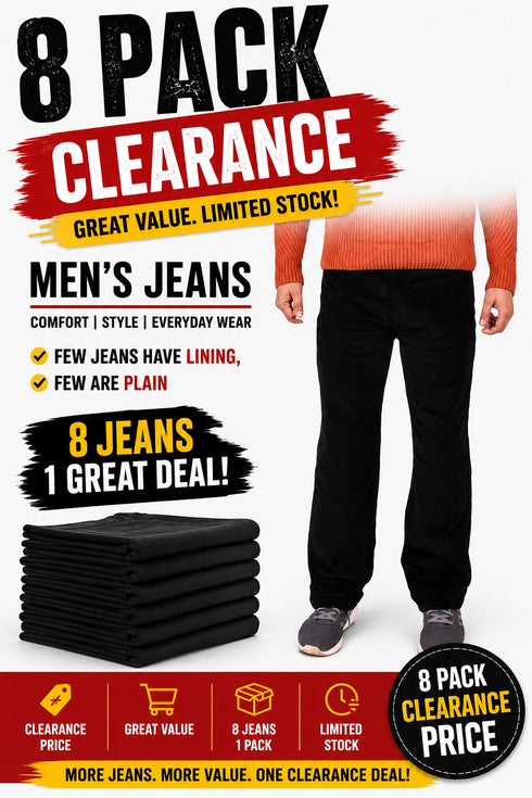 8 Pack Men’s Black Mixed Lined & Plain Jeans - From £5.62 Per Unit