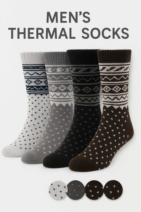 Men’s Winter Thermal Socks – Warm Fleece Lined Knitted Grip Socks with Stylish Nordic Pattern