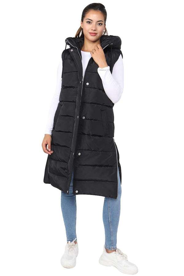 Ladies Long Line Hooded Puffer Jacket