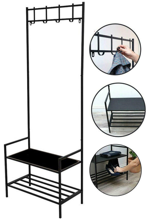 2-Tier Metal Coat Rack & Shoe Organizer