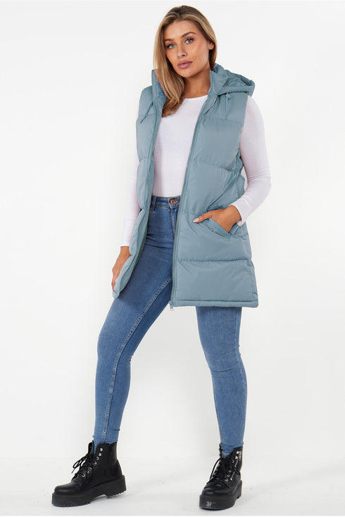 Ladies Longline Hooded Puffer Gilet