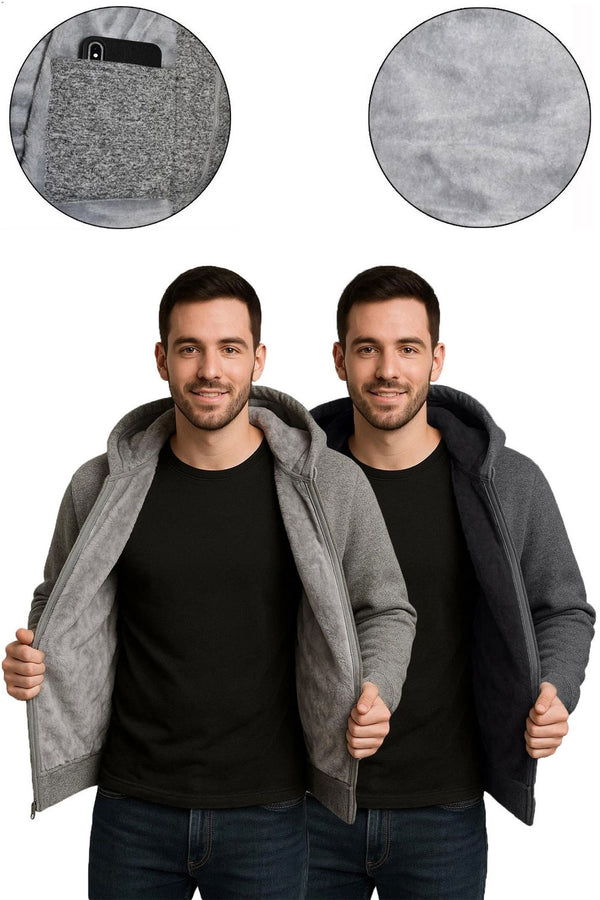 Men’s Fleece Lined Hoodie with Inner Pocket – Warm Winter Zip Up Sweatshirt Jacket