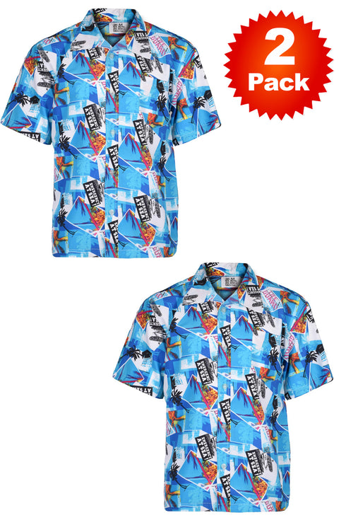 2 Pack Mens Sky Blue Hawaiian Shirt