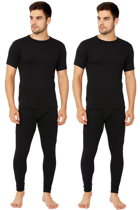 2 Pack Men's Short Sleeve Long Johns Thermal Set