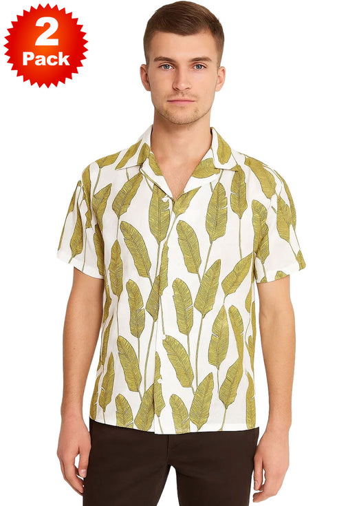 2 Pack Mens Yellow Hawaiian Shirts - S
