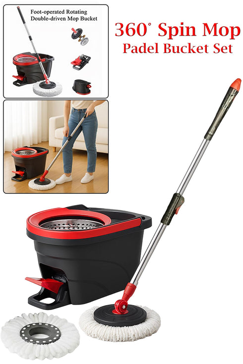 360° Spin Mop and Bucket Set with 2 Refill Heads – Foot Pedal, Stainless Steel Wringer