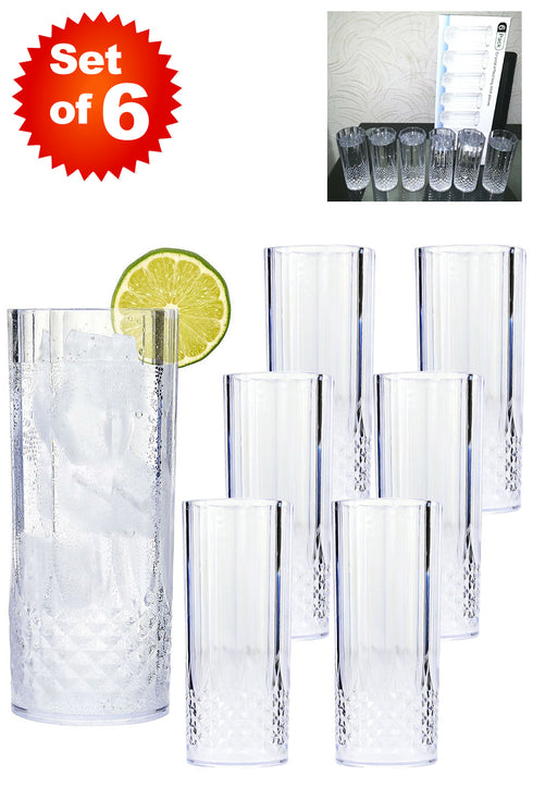 6 Pack Clear Crystal Reusable Highball Tumblers