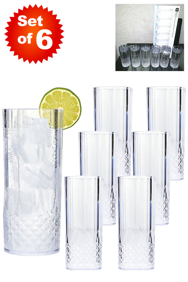 6 Pack Clear Crystal Reusable Highball Tumblers