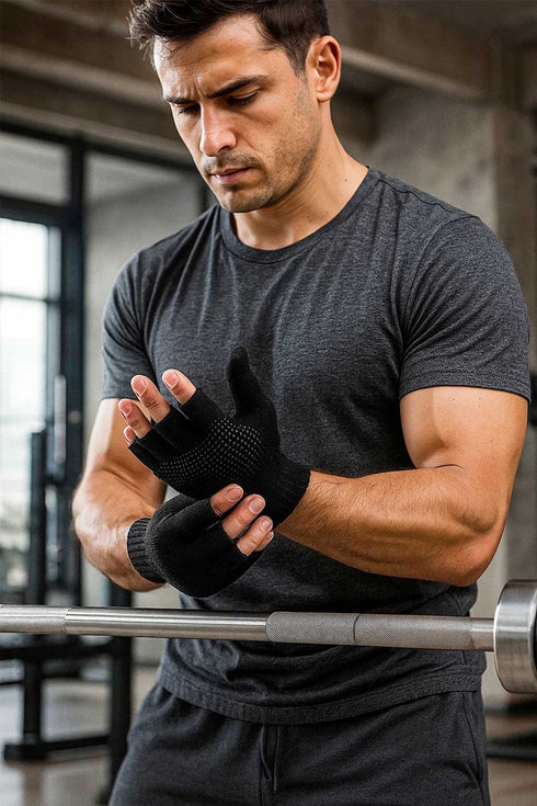 Unisex Half Finger Grip Gloves – Black Winter Warm Knitted Gloves for Men & Women