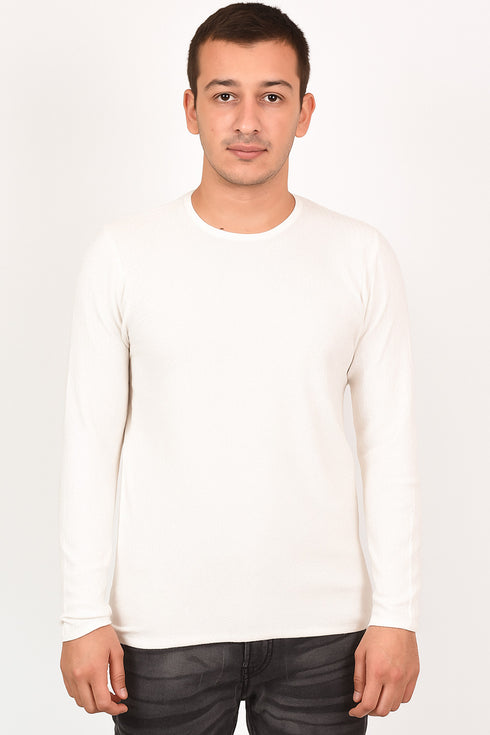 Mens White Cotton Pullover Jumper